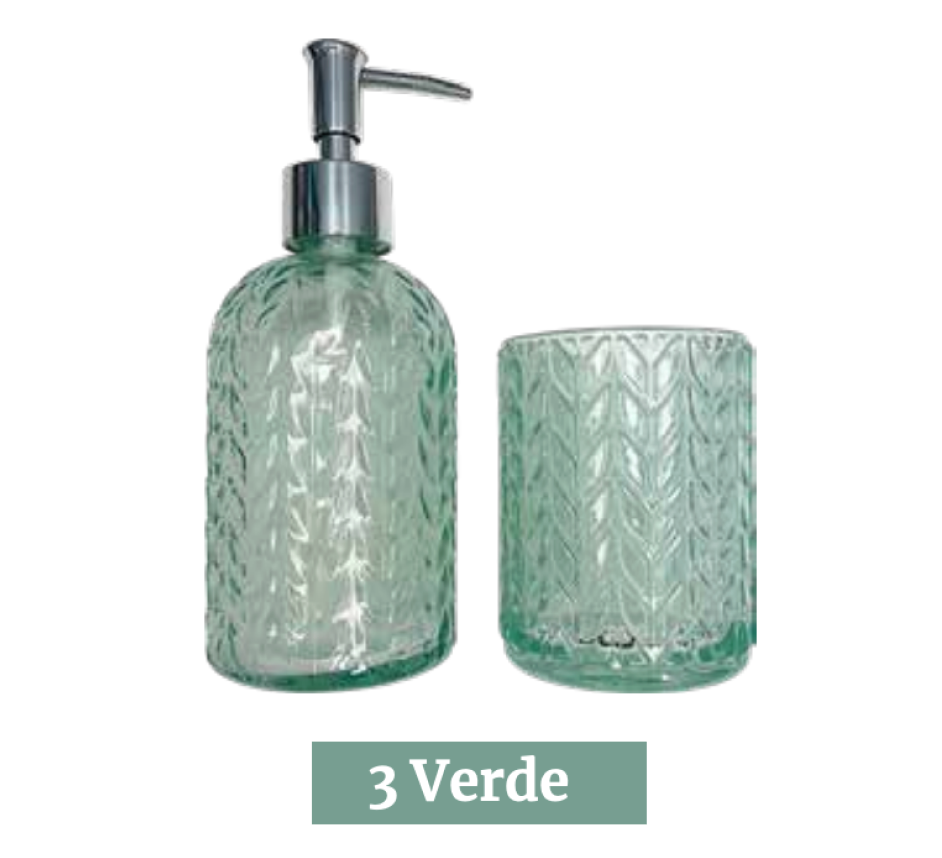 Caja Surtida de 12 Set de baño 2 piezas, dispensador de jabón y vaso vidrio. - Imagen 2